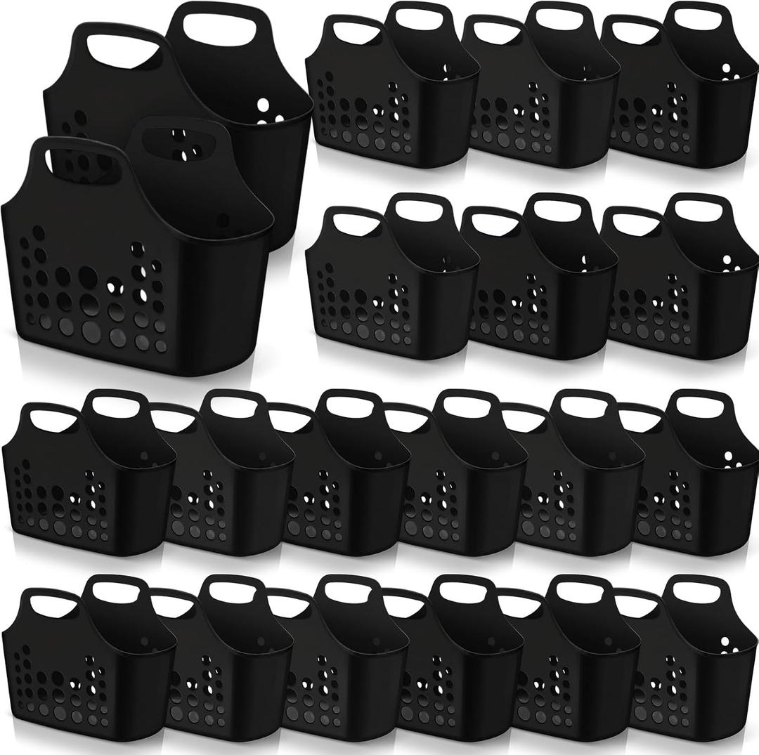 Nuogo 20 Pack Plastic Baskets with Handles Portable Shower Caddy Storage Baskets Reusable Caddy tote Organizer Bin for Bathroom Dorm Communal Showers Kitchen, 10.6" x 6" x 10" (Black)