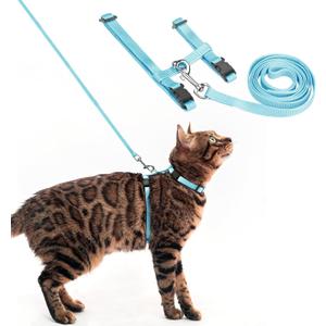 PUPTECK Adjustable Cat Harness and Leash Set Escape Proof Kitten Strap Collar for Walking Travel, Sky Blue, M