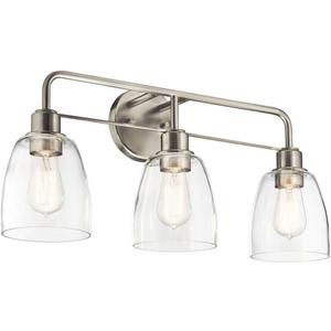 Kichler, Meller 24.25 Inch 3 Light Vanity Light with Clear Glass in Brushed Nickel