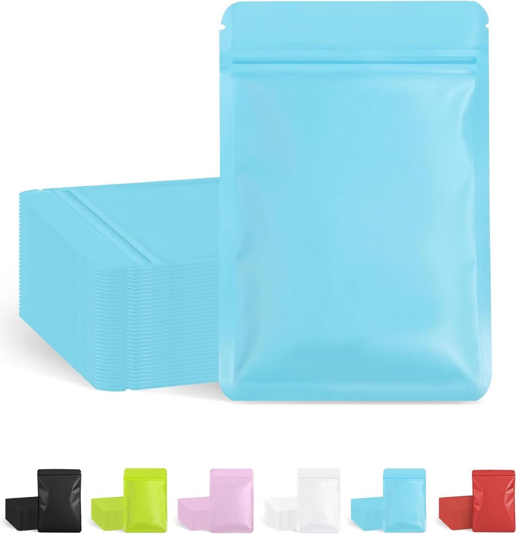 100 Pack Resealable Packaging Bags for Small Business Double-Sided Color Smell Proof Bags for Food Storage Flat Bags (Blue, 5.5" x 7.8")