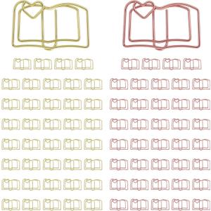 2 x 40 Pcs Book Paper Clips Gold & Rose Gold Mini Heart Decorative Clips Cute Metal Bookmarks with Love Heart Paper Clamps Holders for Fun Office Supplies School Gifts Wedding Decorations