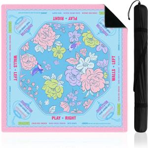 Soulchen Blue American Mahjong Mat with Rules for Table, No Creases, Ships Rolled, 31.5 x 31.5 Non-Slip Noise Reduction Gaming Mat with Carrying Bag for Mahjong Poker Card Board Games Dominoes (Blue and Pink)