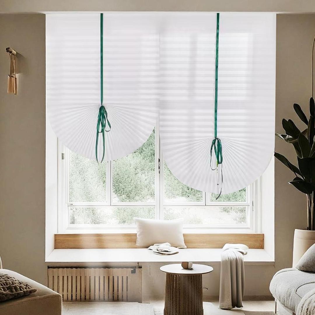 Light Filtering Temporary Blinds Cordless Shades Fabric Pleated Fabric Paper Curtains Easy to Cut and Install, White, 35" W x 59" H