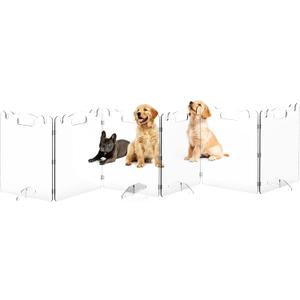 Clear Acrylic Pet Dog Gate - Folding Transparent Gates for Small Dogs Pets - Freestanding Foldable Tall Puppy Doggy Fence Door for Inside Indoor House Doorways Room Divider Barrier (6 Panel - 120''W x 24''H)