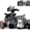 HyDren 5 Pcs Stuffed Goat Plush Toy Set 18 Inch Mommy Goat Stuffed Animal with 4 Babies Plushies in Her Tummy Soft Farm Plush Pillow Gifts for Kids Christmas Birthday Party Favor(Dark Grey)