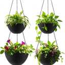 Hanging Planters for Indoor Outdoor Plants 8/10 Inch, 4 Packs Plant Hanger with Drainage Holes, Hanging Basket Flower Pot Perfect for Home, Office and Garden, Black