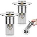 RANTEC 2Pcs Bathroom Sink Stopper for US Universal Replacement, Pop Up Stainless Steel Floor Drain Filter with Basket Hair Catcher, Sink Drain Strainer for 1.1-1.45 Inch Pack of 2