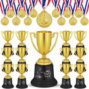 Tondiamo 24 Pcs Soccer Medals and Trophies for Kids Set Including 12 Pcs 5.12'' Plastic Gold Soccer Trophy Awards and 12 Pcs 2'' Medals for Kids Prizes Soccer Team Gifts