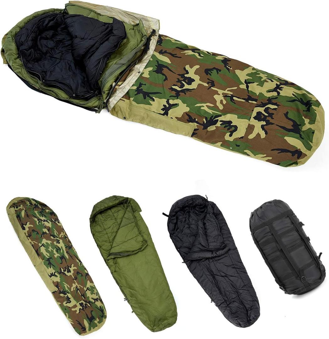 MT Army Military Modular Sleeping Bags System, Multi Layered with Bivy Cover for All Season, Woodland/Multicam
