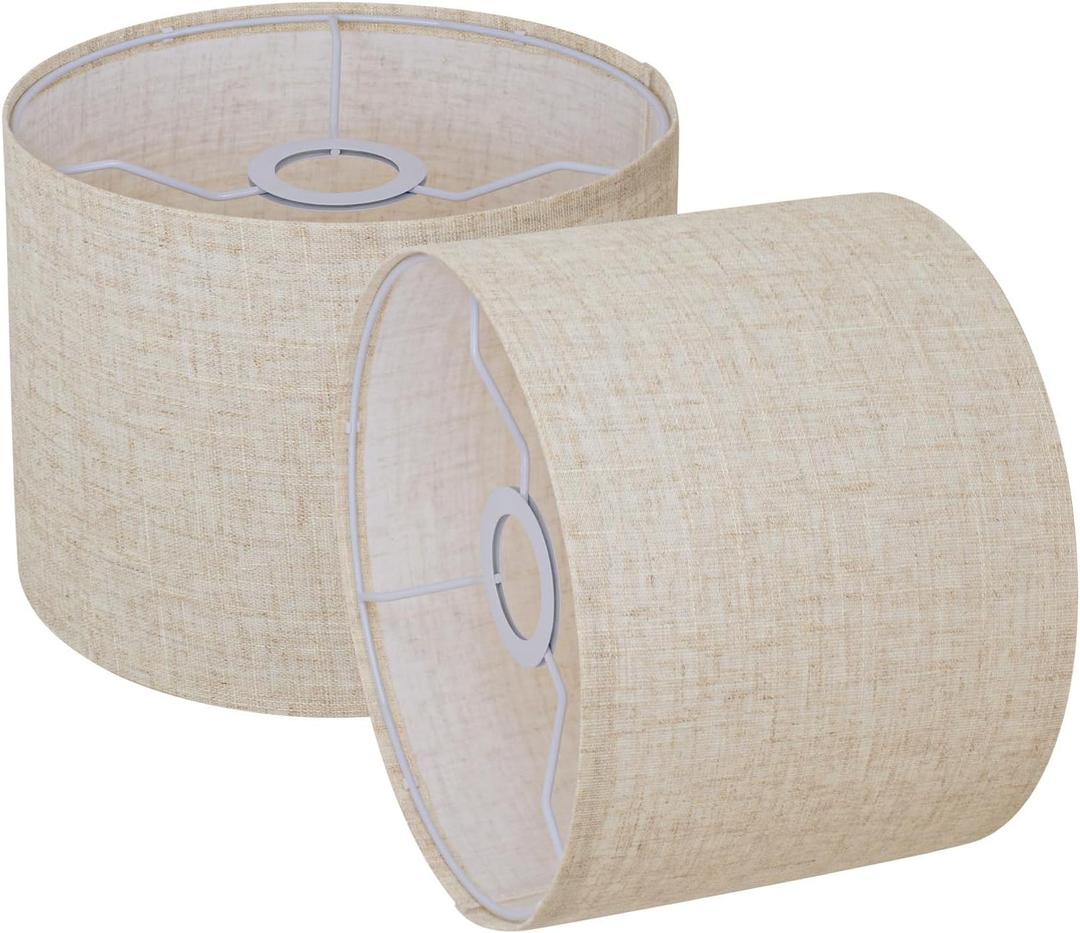 Small Lampshades Set Of 2, Beige Linen Drum Lampshades, 8.66" Top x 8.66" Bottom x 7.87" High Lamp Shade, Lamp Shades Replacement for Table and Floor Lamps, Pendant Light, Handcrafted, Easy Assembly