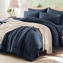 Anluoer Navy Blue California King Comforter Set 7 Pieces, Bed in a Bag with Sheets, All Season Bedding Sets with 1 Comforter, 2 Pillow Shams, 2 Pillowcases, 1 Flat Sheet, 1 Fitted Sheet