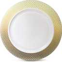 " OCCASIONS" 40 PACK, Extra Heavyweight Disposable Wedding Party Plastic Plates/Chargers/Serving Tray (Extra Large Dinner Plate/Charger, Celebration White/Gold) …