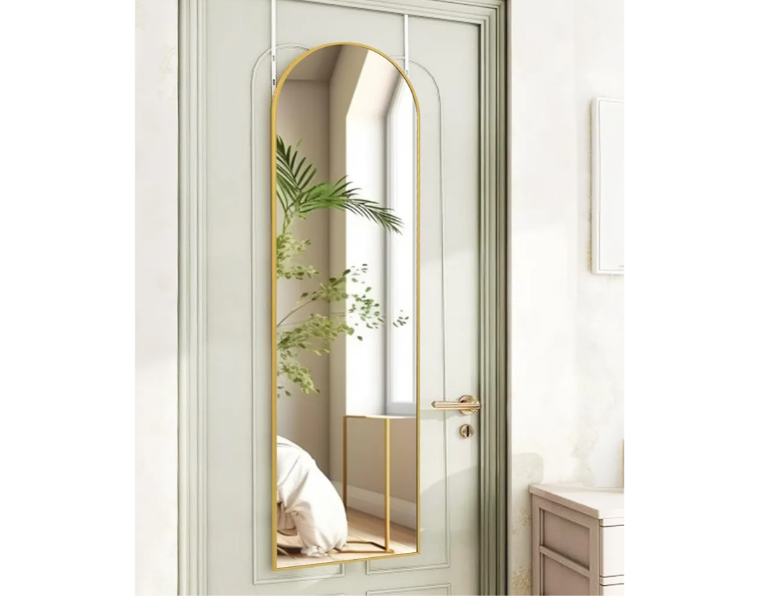 Full Length Mirror 48x14 Inches - Over The Door Hanging Mirror for Bedroom, Living Room, Closet - Arch Floor Mirror, Door Mirror with Gold Frame - No Drill Easy Install