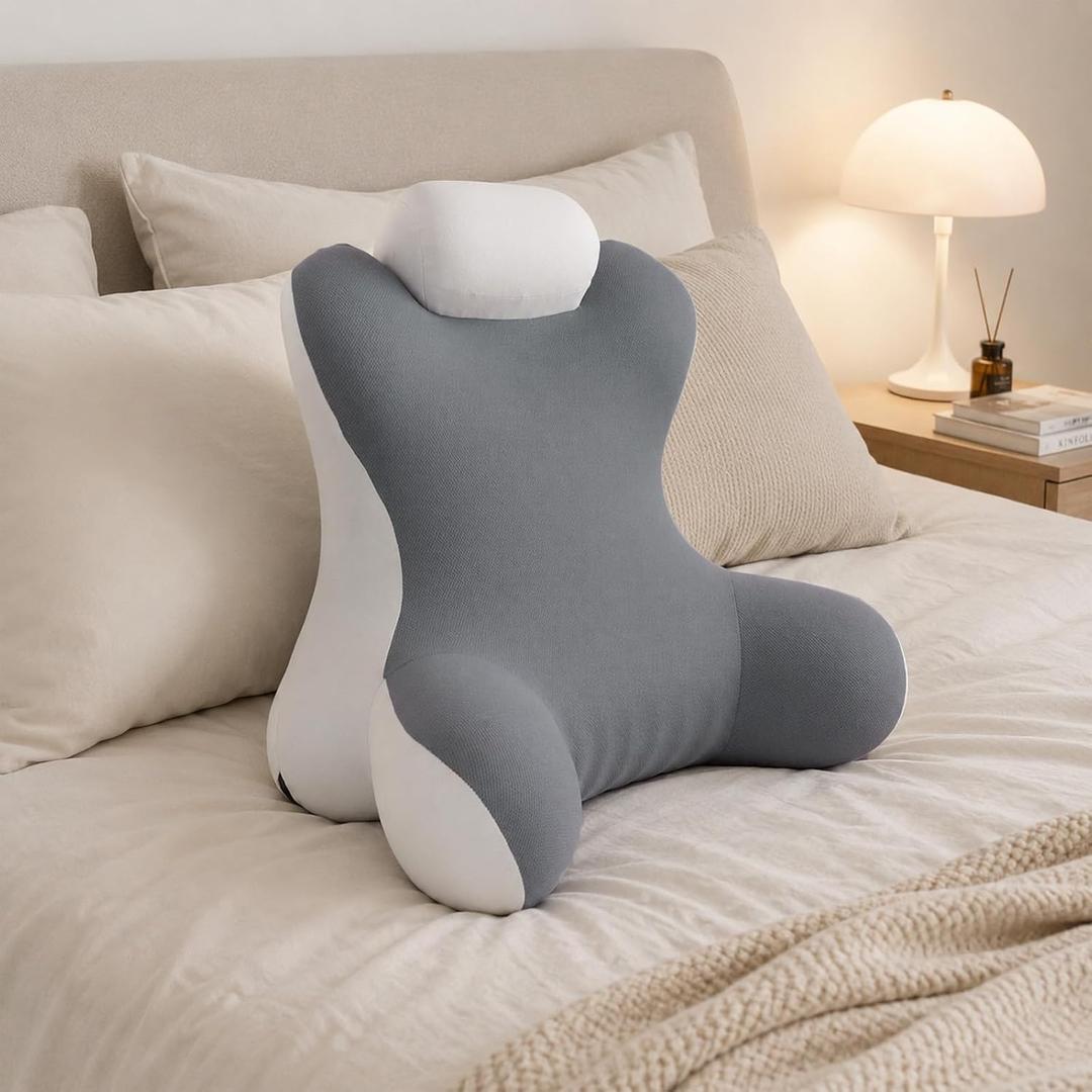 Dracey Reading Pillow for Sitting in Bed, Back Pillow for Bed Sitting UP, Back Rest Lumbar Support Pillows with Arms, for Watching TV Games, Work, Rest, Ergonomic Lumbar Support Cushion