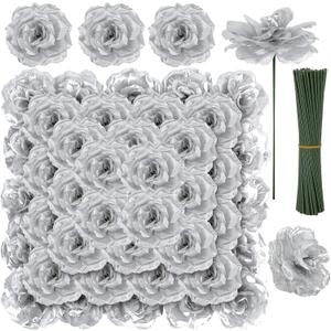 LELEE Artificial Rose Flowers Head with Stem - 108pcs Silver Artificial Flowers Rose Bulk - Silk Rose Fake Flower for Wedding Bouquet Party Home Decor DIY Baby Shower Centerpieces Tables Decoration