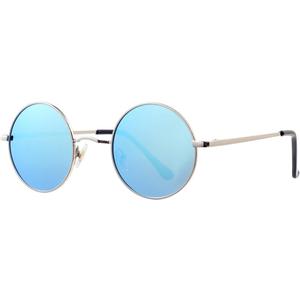 Gleyemor Polarized Round Sunglasses for Men Women Hippie Small Circle Glasses Red Yellow Lenses (Silver/Blue Mirror)