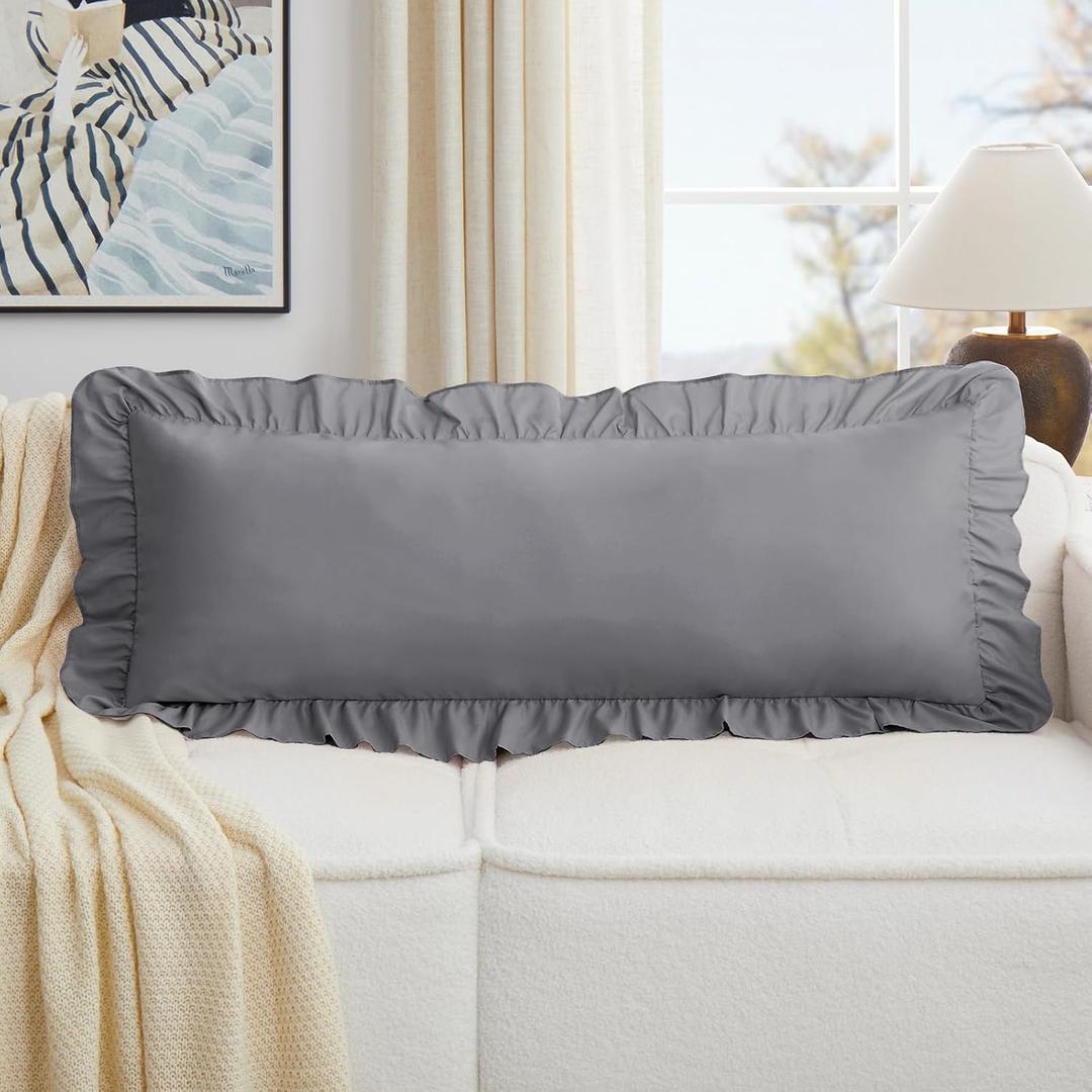 KKJIAF Grey Lumbar Pillow Covers 14x36 Inch Set of 1, Microfiber Ruffled Pillow Shams, Ruffle Sham Pillow Covers Lumbar Pillow Case for Couch Bed Livingroom