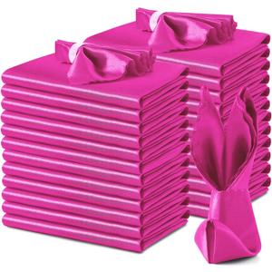 VACVELT 24 Pack Hot Pink Satin Dinner Napkins, 17x17 Inch, Scalloped Elegant Square Napkins for Restaurant Banquet Graduation Party
