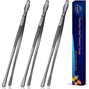 JETKONG 3 Pcs 14-Inch Long Stainless Steel Thin Tongs Heavy Duty Kitchen Cooking Tweezers Tongs (14 14 14 Inch, Black)