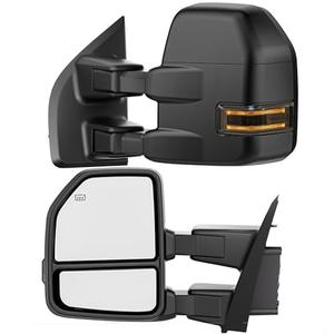 Smoked Power Heated Tow Mirrors Compatible with 2015 2016 2017 2018 2019 2020 Ford F150 F-150, Extended Trailer Towing Side Mirrors w/LED Turn Signal & Ambient Temp Sensor(for 2019+)