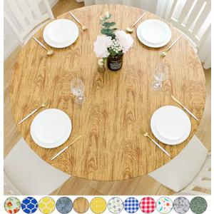 Vinyl Tablecloth Round Fitted Elastic Flannel Backing Cedar Wood Grain Pattern