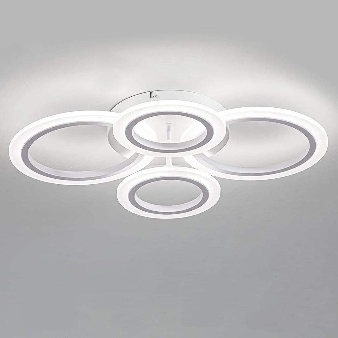 Shine LUEST 34W LED Ceiling Light with Remote, 3000-6000K Dimmable Modern Flush Mount Ceiling Lighting Fixture White 4 Rings Round Chandelier Ceiling Lamp for Small Room, Bedroom