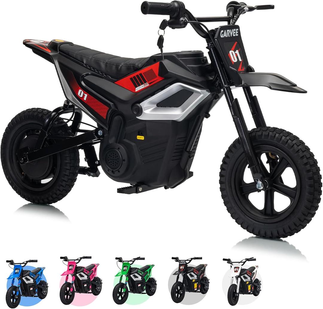24V Kids Electric Dirt Bike, 350w Motorcycle with 13.67 MPH Max Speed & 12-Mile Range,Rear Wheel Suspension, Twist Grip Throttle, Rubber Tires