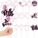 2 x Soulchen 24 Pcs Glitter Pink Ghost Centerpiece Sticks Halloween Ghost Boo Theme Party Table Topper Centerpiece Decorations for Halloween Party Baby Shower Supplies