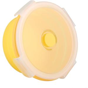 aqxreight Silicone Lunch Box 500ml Round Collapsible Container for Food Storage Microwave Safe Dishwasher Friendly Portable for Office Camping Hiking Picnics (Yellow)
