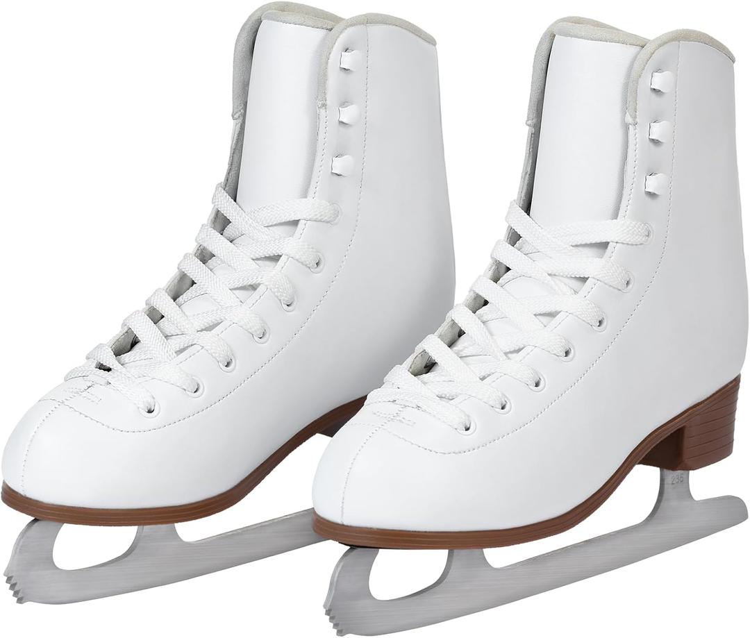Figure Ice Skates for Beginners - White Comfortable Leather Ice Skates for Women, Men, Boys & Girls (Womens Size-6/Mens Size 4.5)