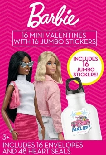Barbie 16 MINI VALENTINES WITH 16 JUMBO STICKERS Pack of 5