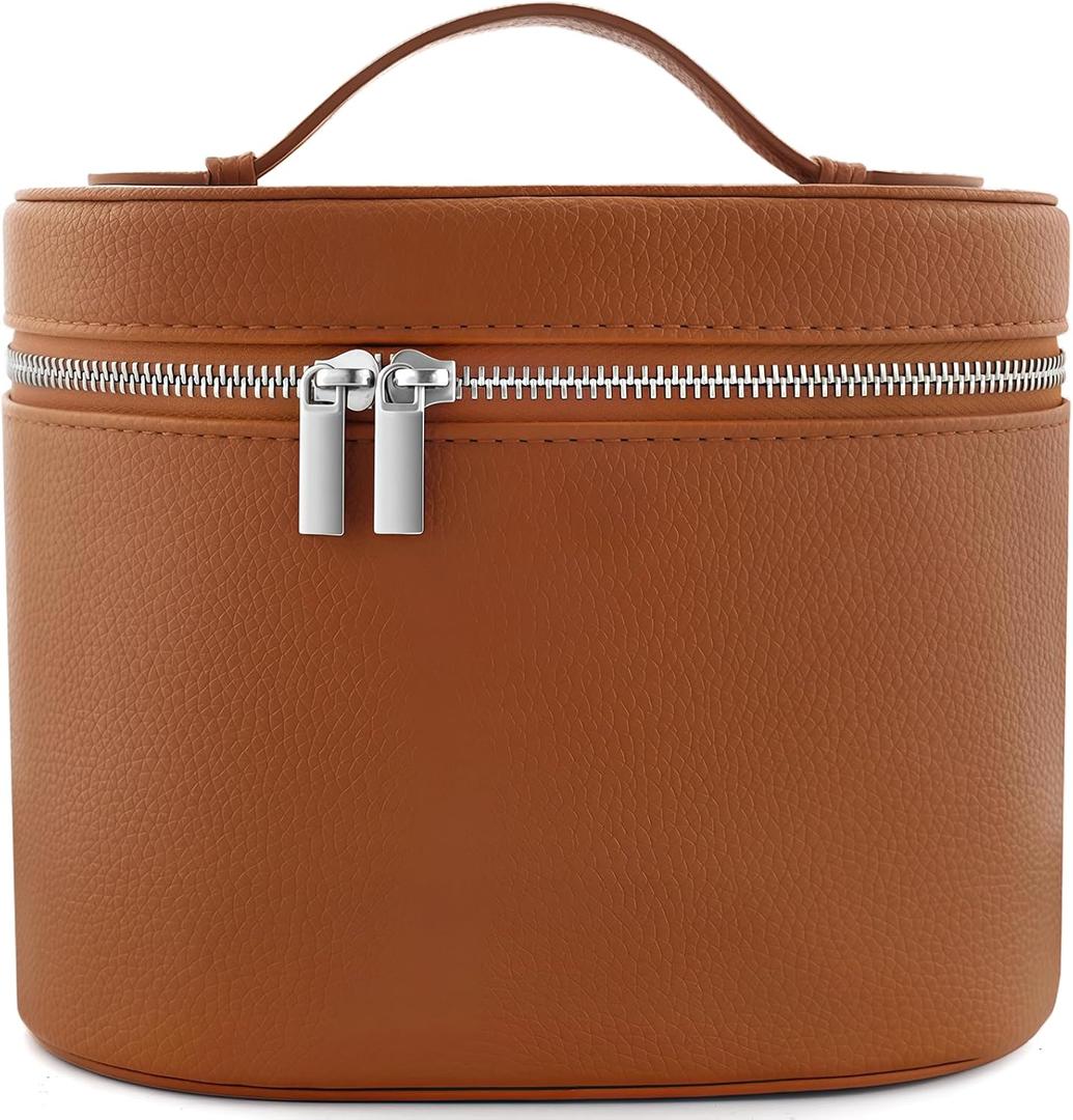 Zkptops Leather Makeup Bag Vanity Case Cosmetic Bags Travel Toiletry Bag for Women Vanity Bags Waterproof Portable Makeup Organizers Case with Detachable Divider and Handle Make Up Case for Traveling