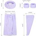 Towel Wrap Women Shower Robe Adjustable Closure Bathrobe with Hair Drying Towel & Spa Wraps (Purple, M)