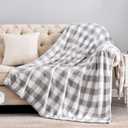 BEDELITE Plaid Fleece Twin Blanket for Couch & Bed, Grey & White Checkered Flannel Blanket, Cozy & Soft Buffalo Plaid Decor Blanket for Women, Men, 60"x80"