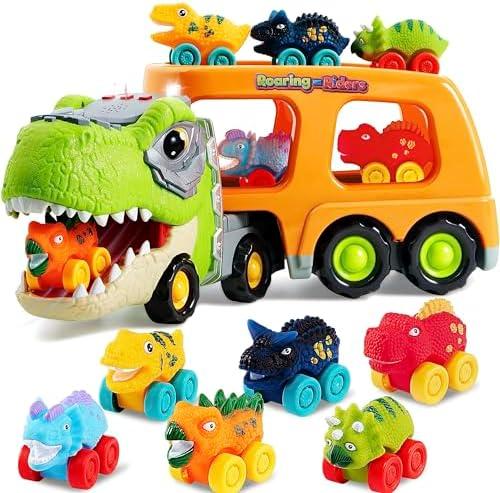 Amazon.com: JOYIN Dinosaur Toys for Kids 2-4, Toddler Boy Toys, Dinosaur Carrier Truck with 6 Rubber Car Vehicles, Christmas Birthday Gifts with Music & Lights for 2 3 4 5 Year Old : Toys & Games