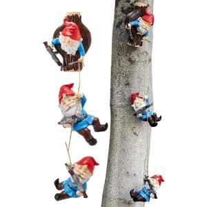 Garden Climbing Tree Gnomes Gun SWAT Climbing Team Figurines, Adorable Gardens Decor, 3 Pack of Durable Colorful Weather Proof Indoor & Outdoor Ornaments, Lawn Trees, Yard, or Patio, 6.5" Sculpture