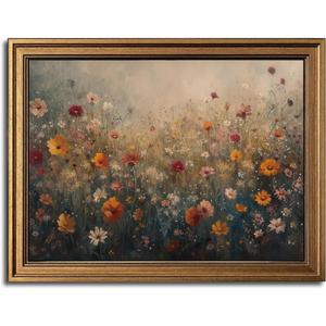 Gold Framed Wall Art Vintage Flower Canvas Wall Art Nature Landscape Flower Wildflower Artwork Prints Picture for Living Room Bedroom Farmhouse Bathroom Office Decor, 16x24 (05-Moody wildflowers)