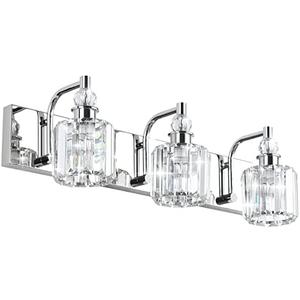 Ralbay Crystal Vanity Light Fixtures 3 Light Modern Crystal Bathroom Lights Fixtures Over Mirror Stainless Steel Chrome Vanity Light for Bathroom Wall Lights Fixtures