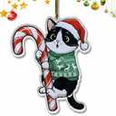 Tuxedo Cat Ornament Hugging Candy Cane 2D Flat Acrylic Ornament - Christmas Tree Decoration, Black and White Cat Holiday Tree Decoration for Pet Lovers 2025