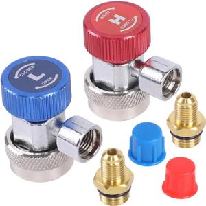 JIFETOR AC R134A Quick Coupler Adapter Kit, HVAC Adjustable High Low Connector Conversion with 1/4 inch SAE Male Flare, Fit for Standard Auto Air Conditioner Manifold Gauge Hose Fittings