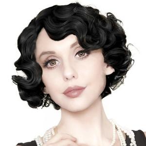 Kaneles Short Black Finger Wave Wigs for Women 1920s Side Part Natural Wig Synthetic Heat Resistant Hair Halloween Wig for Vintage Daily Party(Black)