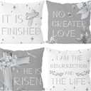 GAGEC Easter Pillow Covers 18x18 Inch Set of 4 It is Finished He is Risen Floral Cross Pillowcases Farmhouse Decorations for Sofa Couch Bedroom Living Room Cushion Case Decor