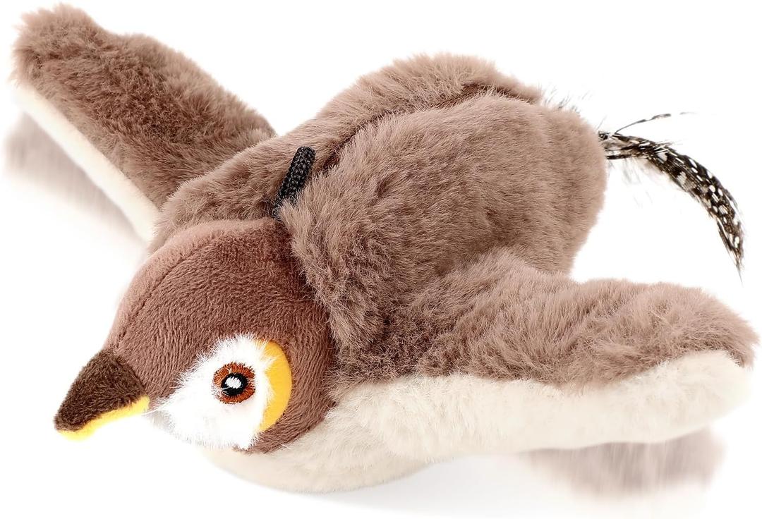 Interactive Chirping Bird Cat Toys - Flying Birds Cats Toy with Flapping Wings, Realistic Electric Sparrow Pet Plush Toys, Relieving Boredom Flying Bird Cat Toys for Indoor Cats