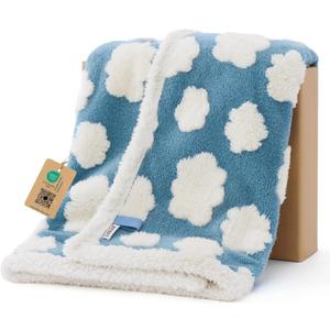 LE SURE Waterproof Puppy Blanket for Small Dogs - Washable Double Sided Dog Blankets with Warm Jacquard Shag and Soft Sherpa Fleece, Pet Cat Blanket for Couch Protection, 3D Textured Cloud, Blue