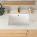 Undermount Bathroom Sink Rectangle 21x14 Inch White Rectangular Porcelain Ceramic Vessel Sink with Overflow, Under Counter Lavatory Vanity