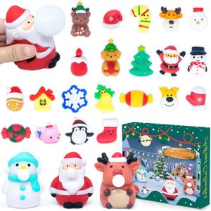 Advent Calendar 2025 Mochi Squishy - 24 Days of Christmas Countdown Calendar, Contains 24Pcs Gift, 3 Cute Jumbo and 21 Mochi Squishy Toys,Gift Ideas for Boys Girls and Teens