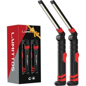 2 x Rechargeable Work Light 2500mAh Magnetic LED Work Light Flashlight Mechanic Light Tool for Men Him, Foldable Lamp with Hook for Car Repair Emergency BBQ Grill (2 Pack)