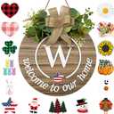 Interchangeable Seasonal Monogram Letter W Welcome Sign Front Door Decor Wooden Wreaths for Front Door Wreath Rustic Initial House Warming Porch Wall Home Decorations for All Seasons