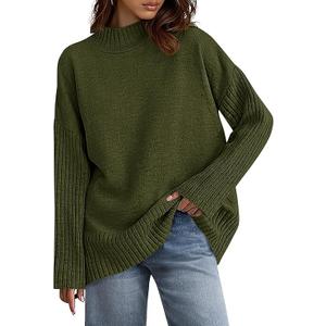 PRETTYGARDEN Casual Long Sleeve Oversized Sweaters for Women 2025 Loose Mock Neck Pullover Sweater Ribbed Knit Fall Clothes (Medium, Army Green)