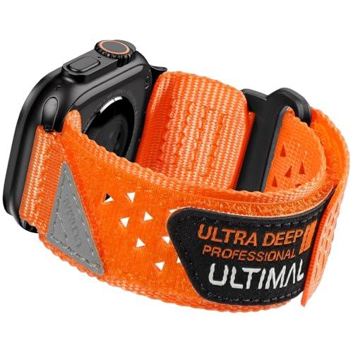 ULTIMAL Compatible witch Apple Watch 3/2/1 Series 11/10/9/8/7/6/5/4/SE/SE2/SE3,Nylon Stars-Stripes Flag Woven Strap for men 49mm 46mm 45mm 44mm(Orange)